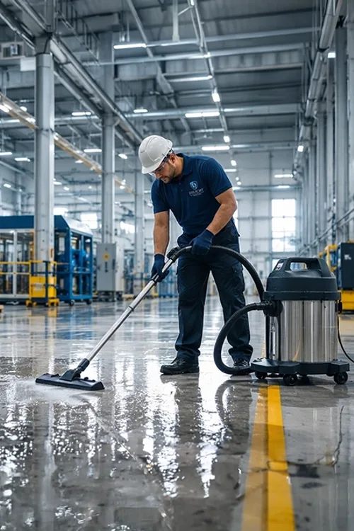 Industrial deep cleaning of a warehouse floor by Delight IFM